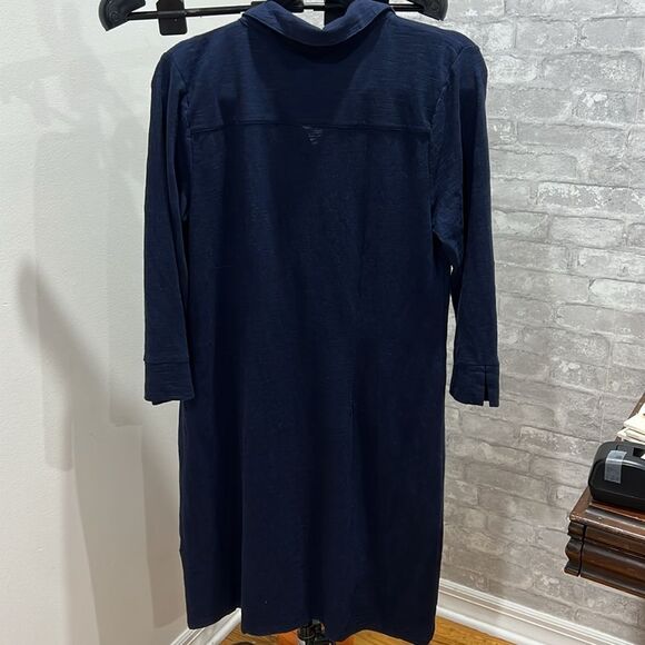 Talbots Navy Cotton Blend Button 3/4 Sleeve Shirt Dress Chest pockets Size Med - Picture 10 of 12